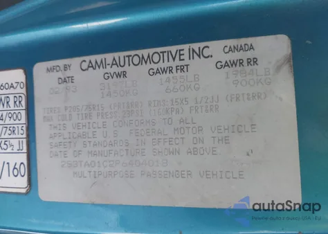 1993 Suzuki Sidekick Ja/Jx/Jlx из США, поврежденный, VIN 2S3TA01C2P6404018